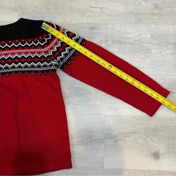 Eddie Bauer Vintage S Boat Neck Fairisle Red/Black Sweater 100% Baumwolle - Picture 8 of 14
